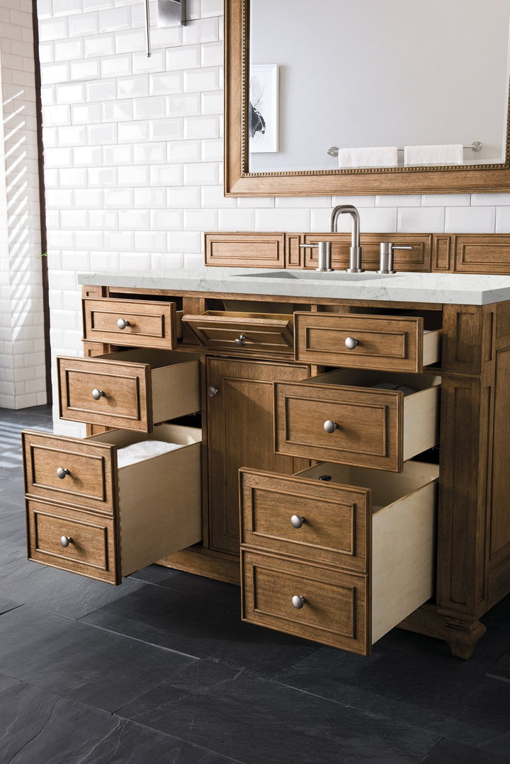 Bristol 48" Single Vanity, Saddle Brown w/ 3 CM Eternal Jasmine Pearl Silestone Top