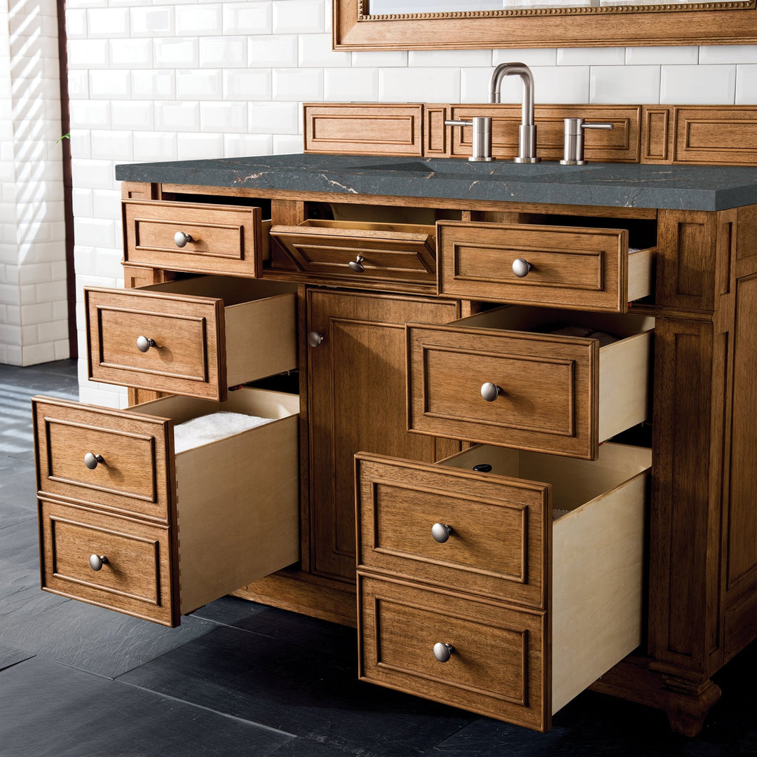 Bristol 48" Single Vanity, Saddle Brown w/ 3 CM Parisien Bleu Silestone Top