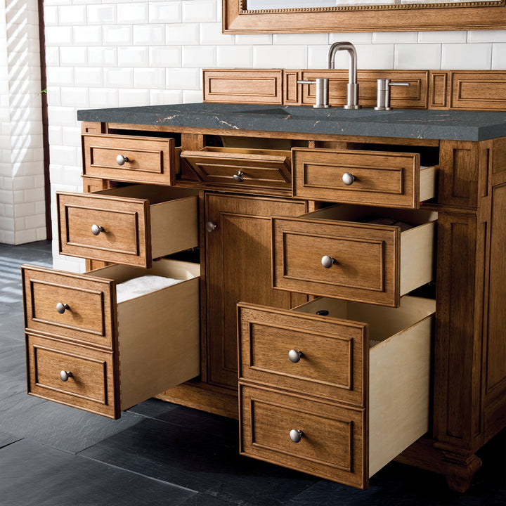 Bristol 48" Single Vanity, Saddle Brown w/ 3 CM Parisien Bleu Silestone Top