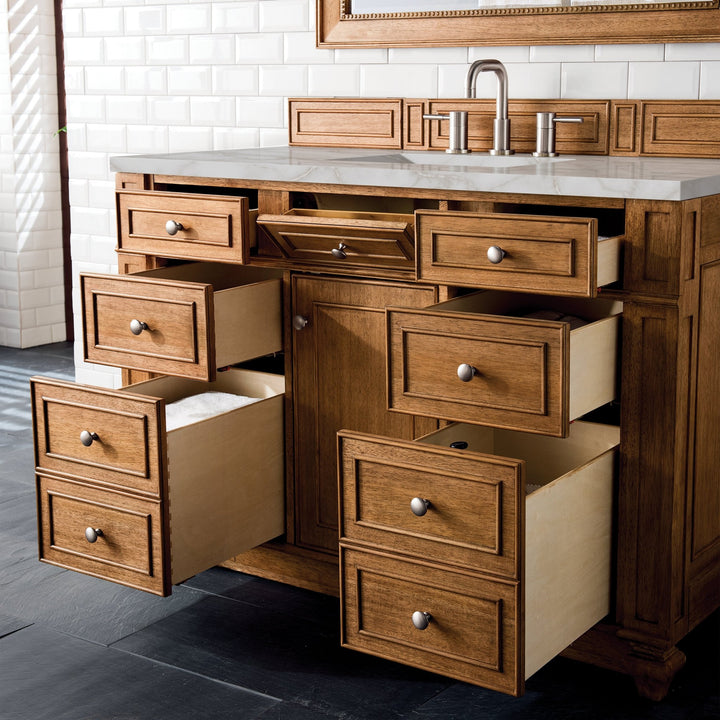 Bristol 48" Single Vanity, Saddle Brown w/ 3 CM Victorian Silver Silestone Top