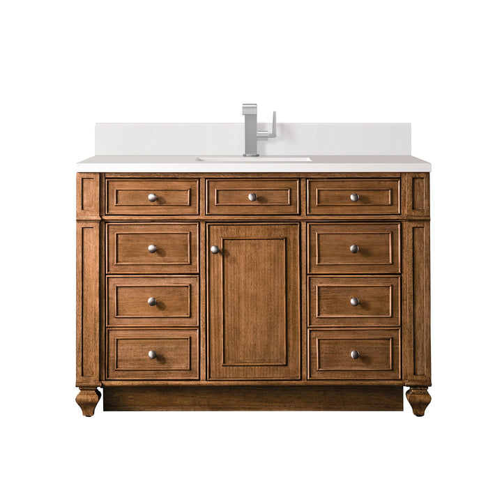Bristol 48" Single Vanity, Saddle Brown w/ Single Hole 3 CM White Zeus Silestone Top & Backsplash