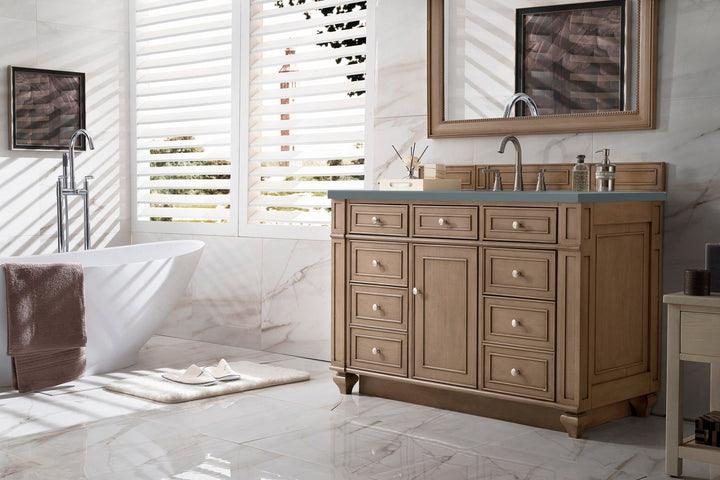 Bristol 48" Single Vanity, Whitewashed Walnut w/ 3 CM Cala Blue Silestone Top