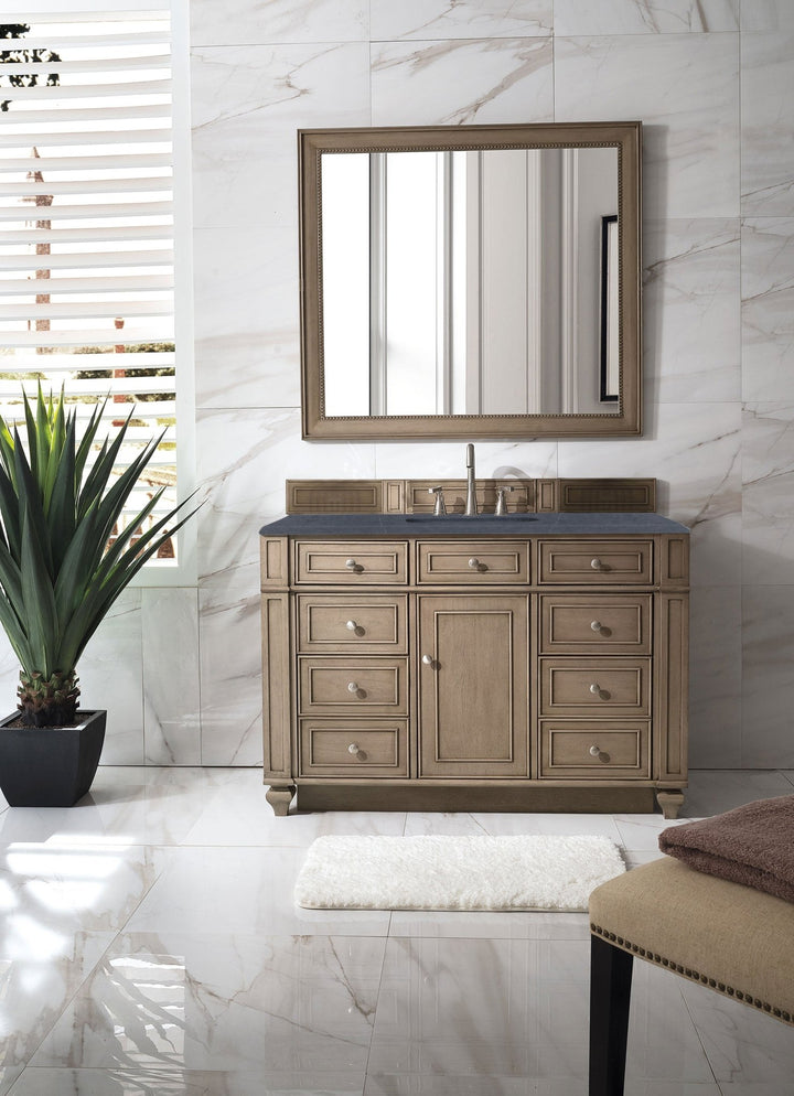Bristol 48" Single Vanity, Whitewashed Walnut w/ 3 CM Charcoal Soapstone Silestone Top