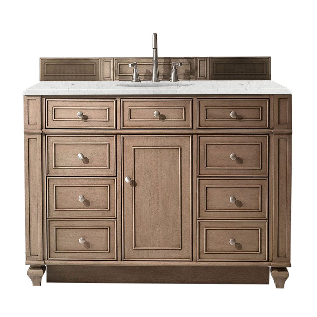 Bristol 48" Single Vanity, Whitewashed Walnut w/ 3 CM Eternal Jasmine Pearl Silestone Top