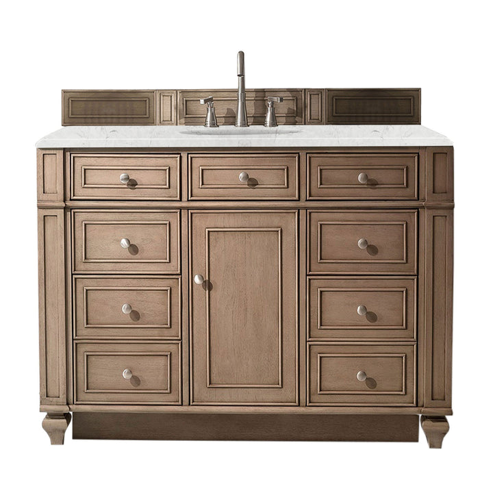 Bristol 48" Single Vanity, Whitewashed Walnut w/ 3 CM Eternal Jasmine Pearl Silestone Top