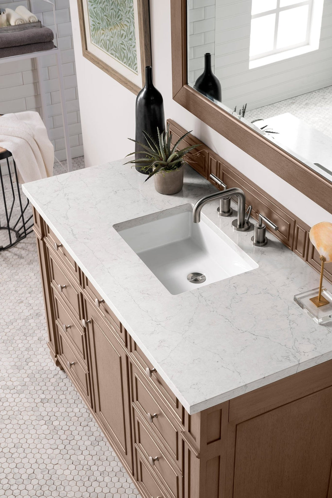 Bristol 48" Single Vanity, Whitewashed Walnut w/ 3 CM Eternal Jasmine Pearl Silestone Top