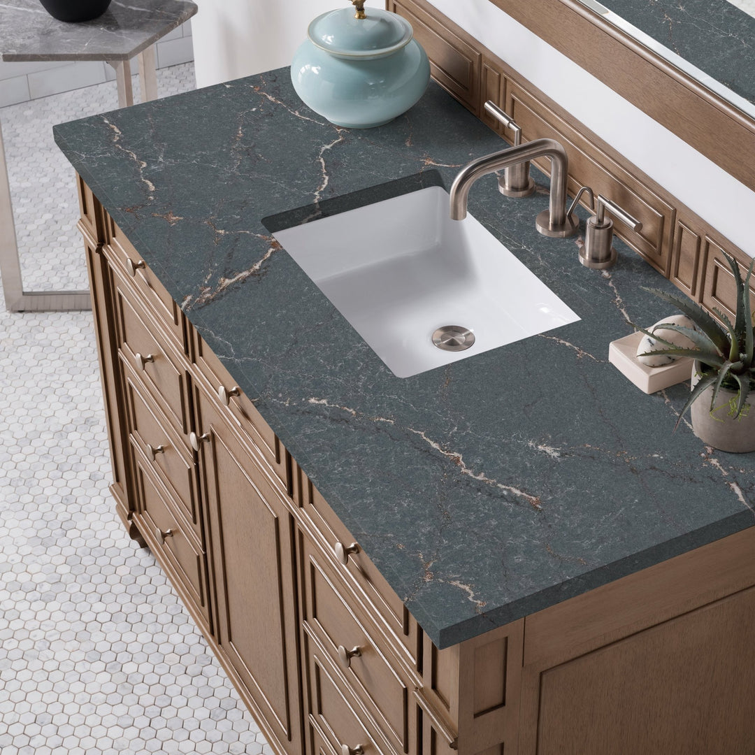 Bristol 48" Single Vanity, Whitewashed Walnut w/ 3 CM Parisien Bleu Silestone Top