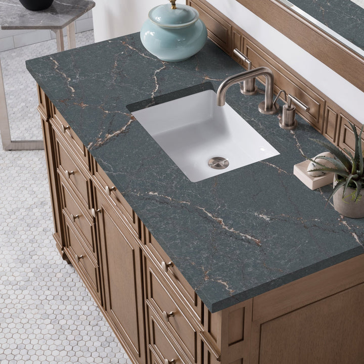 Bristol 48" Single Vanity, Whitewashed Walnut w/ 3 CM Parisien Bleu Silestone Top