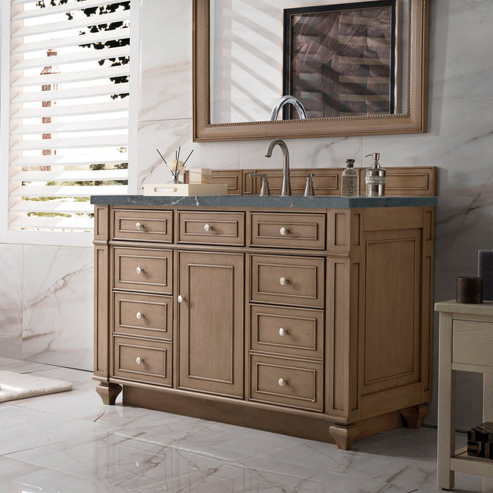 Bristol 48" Single Vanity, Whitewashed Walnut w/ 3 CM Parisien Bleu Silestone Top