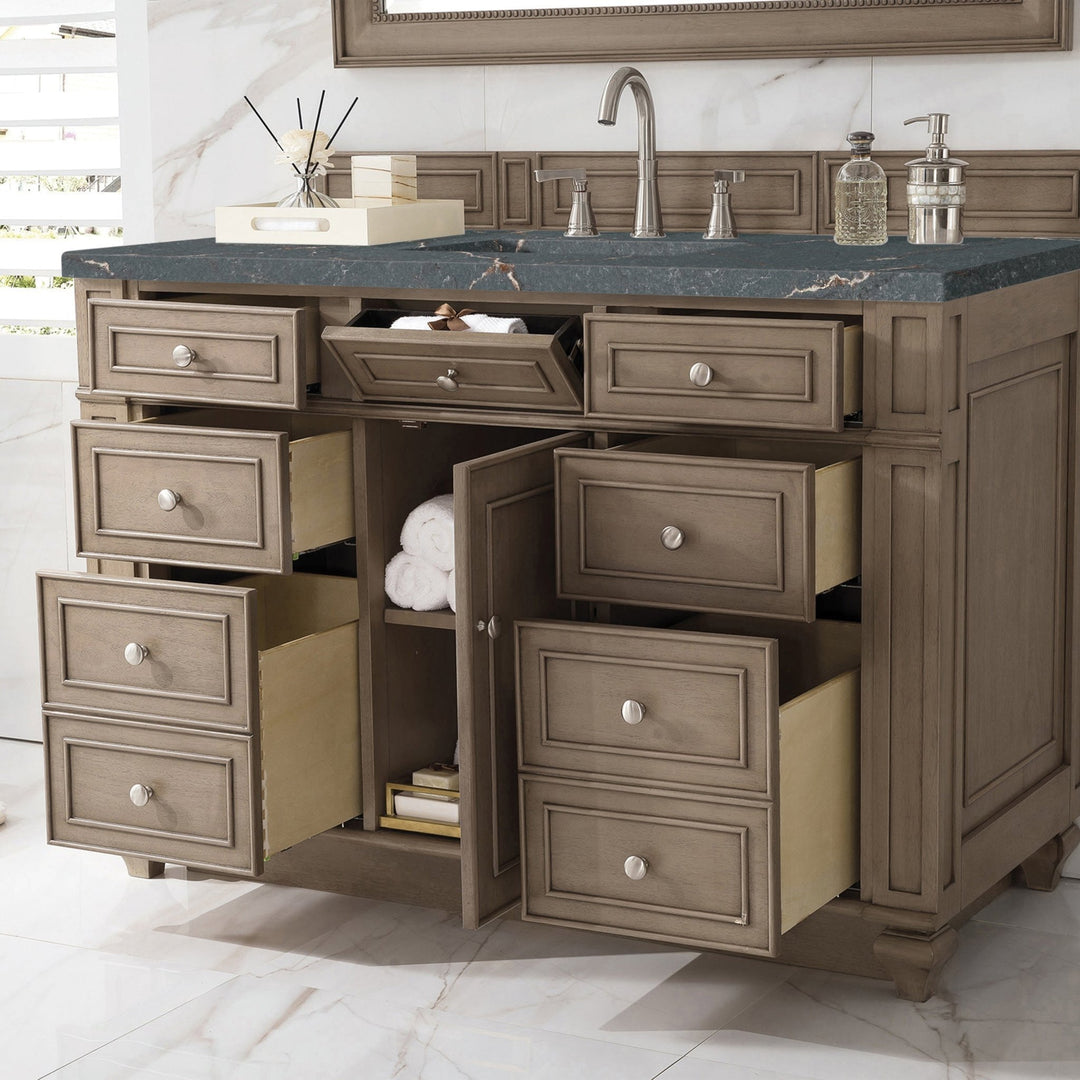 Bristol 48" Single Vanity, Whitewashed Walnut w/ 3 CM Parisien Bleu Silestone Top