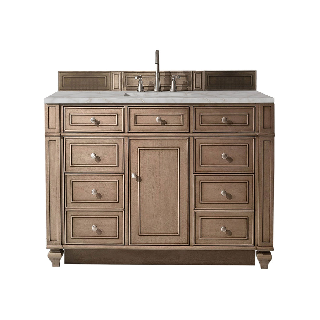 Bristol 48" Single Vanity, Whitewashed Walnut w/ 3 CM Victorian Silver Silestone Top