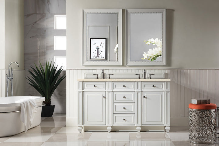 Bristol 60" Double Vanity, Bright White w/ 3 CM Eternal Marfil Silestone Top