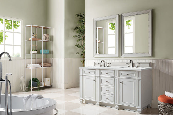 Bristol 60" Double Vanity, Bright White w/ 3 CM Ethereal Noctis Silestone Top