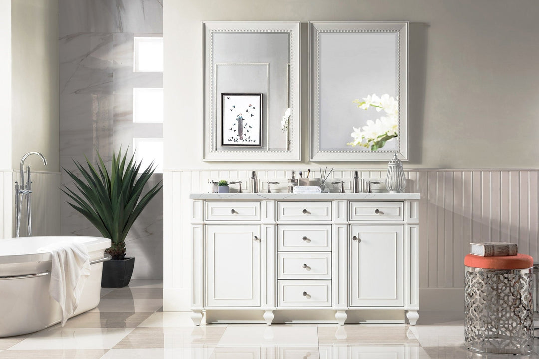 Bristol 60" Double Vanity, Bright White w/ 3 CM Ethereal Noctis Silestone Top