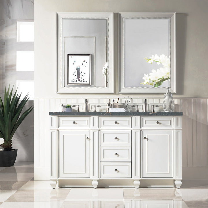 Bristol 60" Double Vanity, Bright White w/ 3 CM Parisien Bleu Silestone Top