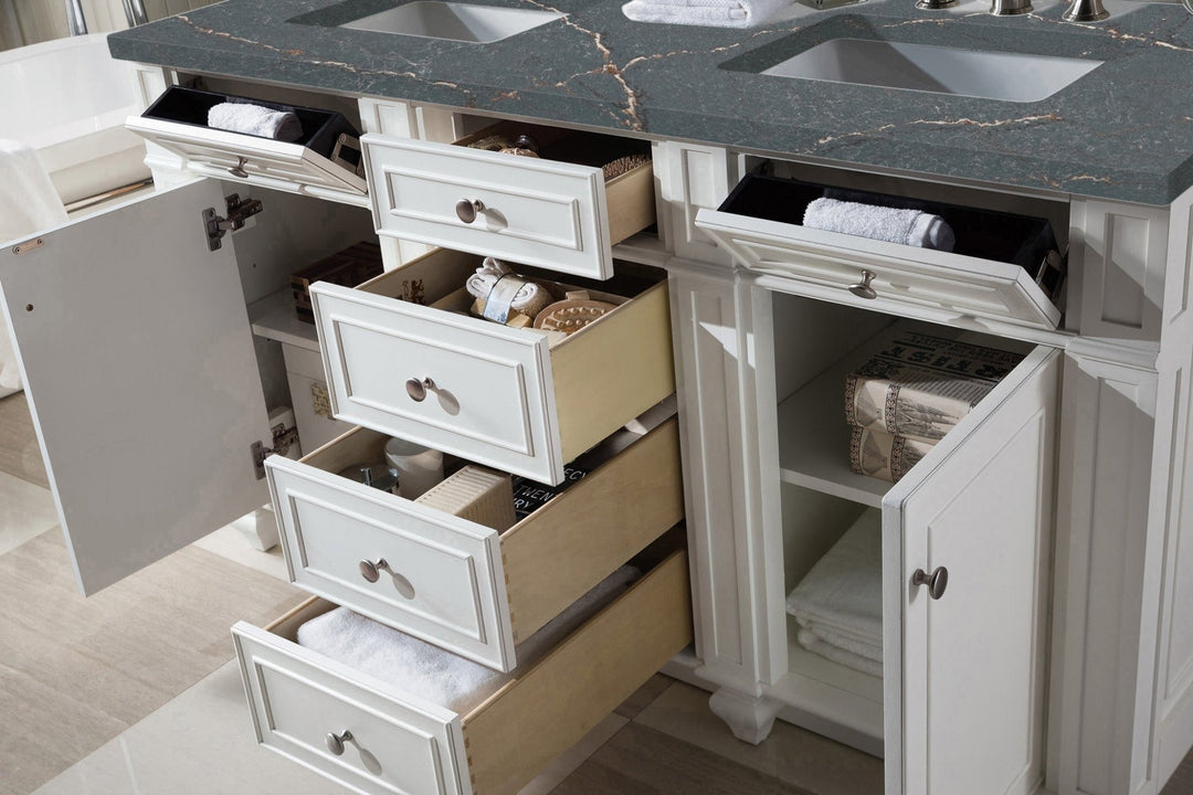 Bristol 60" Double Vanity, Bright White w/ 3 CM Parisien Bleu Silestone Top