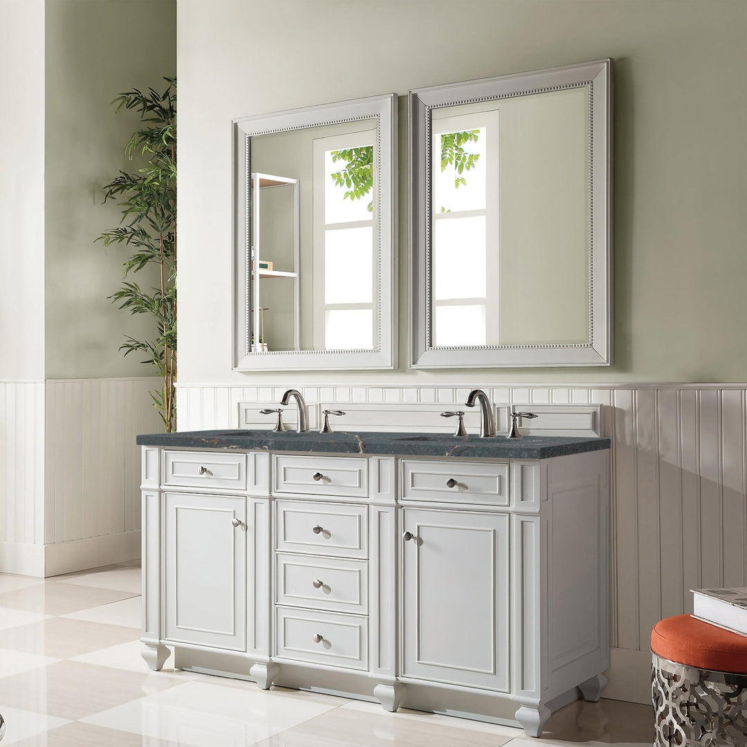 Bristol 60" Double Vanity, Bright White w/ 3 CM Parisien Bleu Silestone Top w/FreePower Wireless Charger