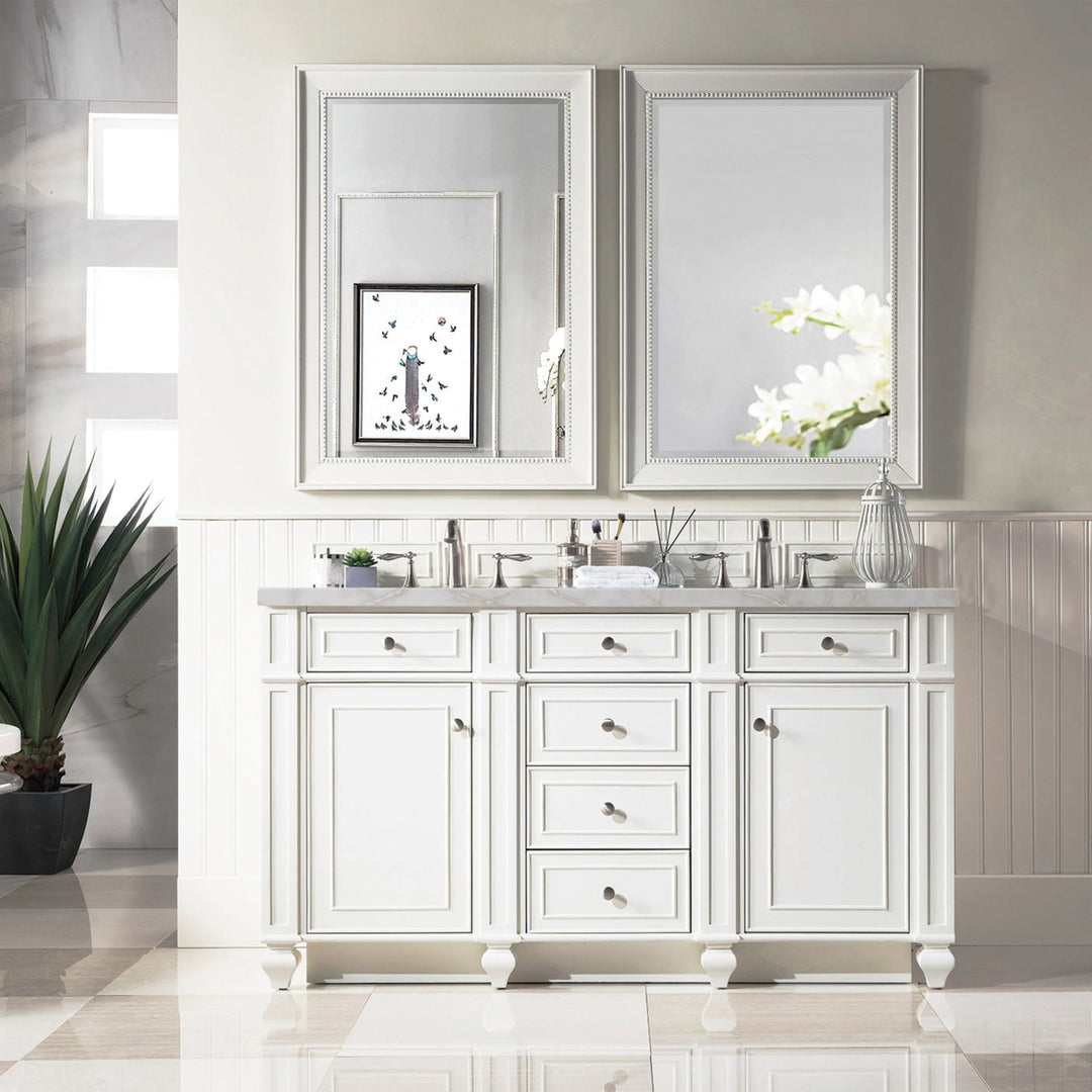Bristol 60" Double Vanity, Bright White w/ 3 CM Victorian Silver Silestone Top