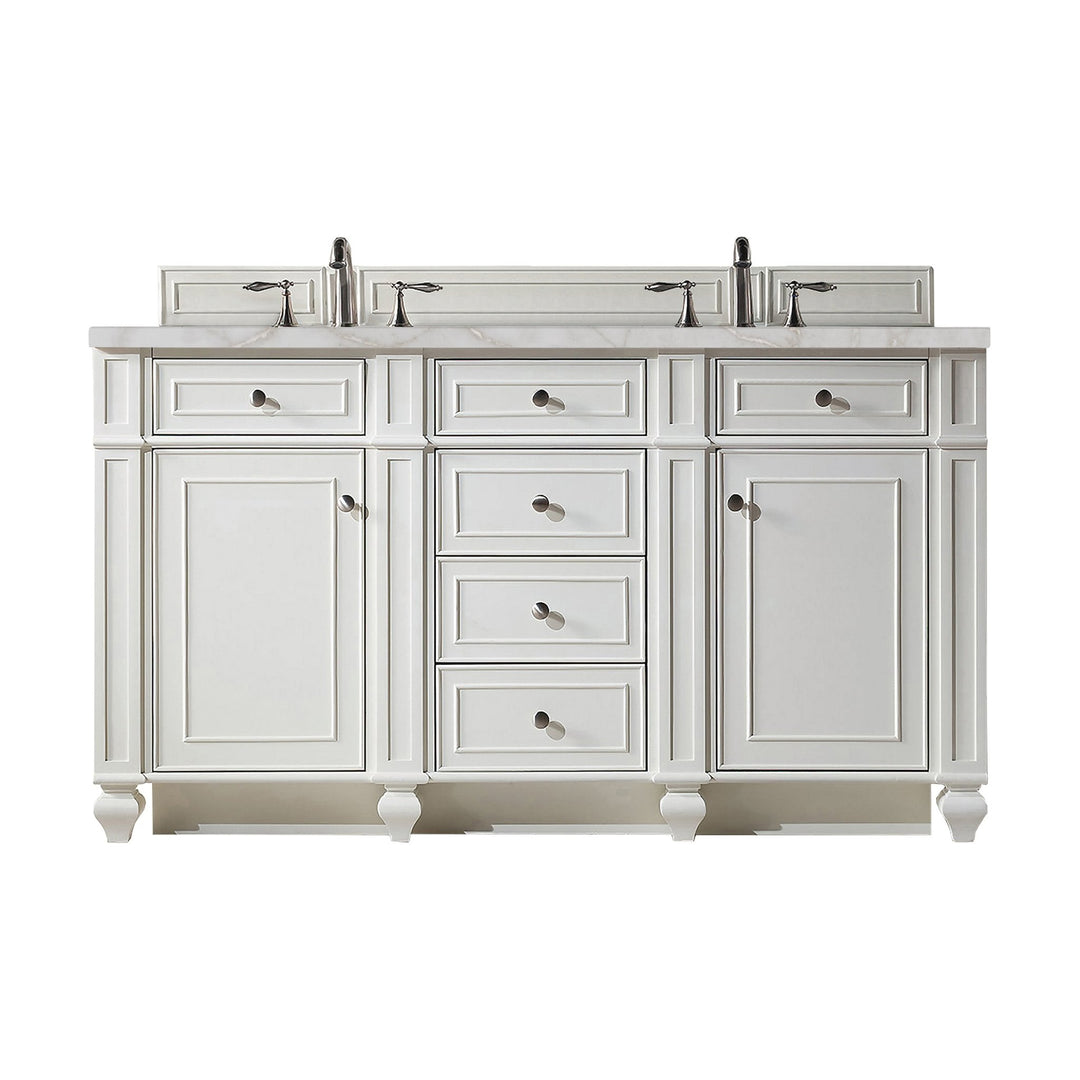 Bristol 60" Double Vanity, Bright White w/ 3 CM Victorian Silver Silestone Top