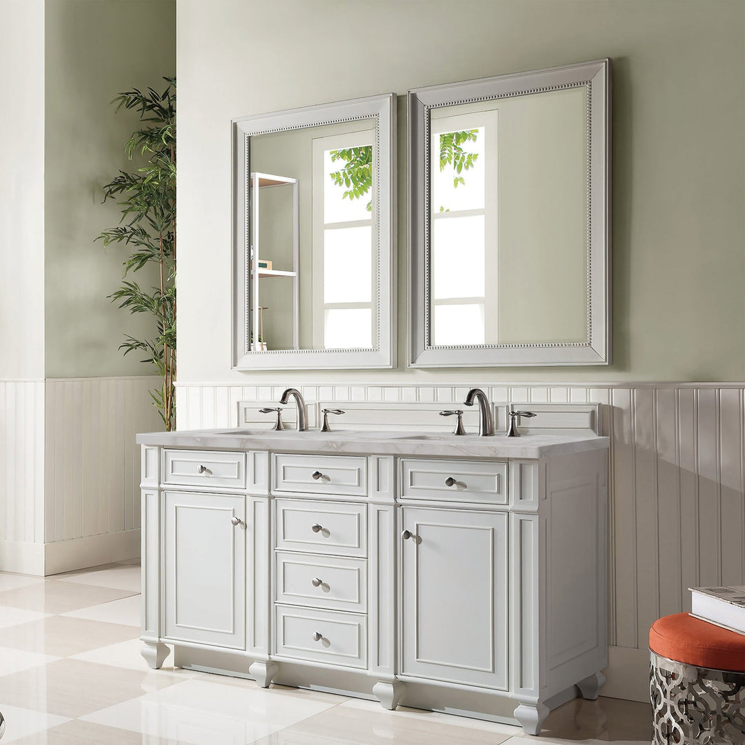 Bristol 60" Double Vanity, Bright White w/ 3 CM Victorian Silver Silestone Top