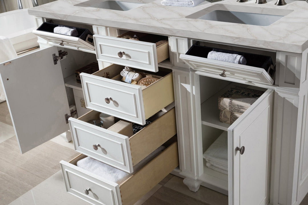 Bristol 60" Double Vanity, Bright White w/ 3 CM Victorian Silver Silestone Top