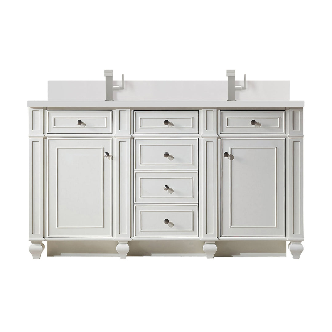 Bristol 60" Double Vanity, Bright White w/ Single Hole 3 CM White Zeus Silestone Top & Backsplash