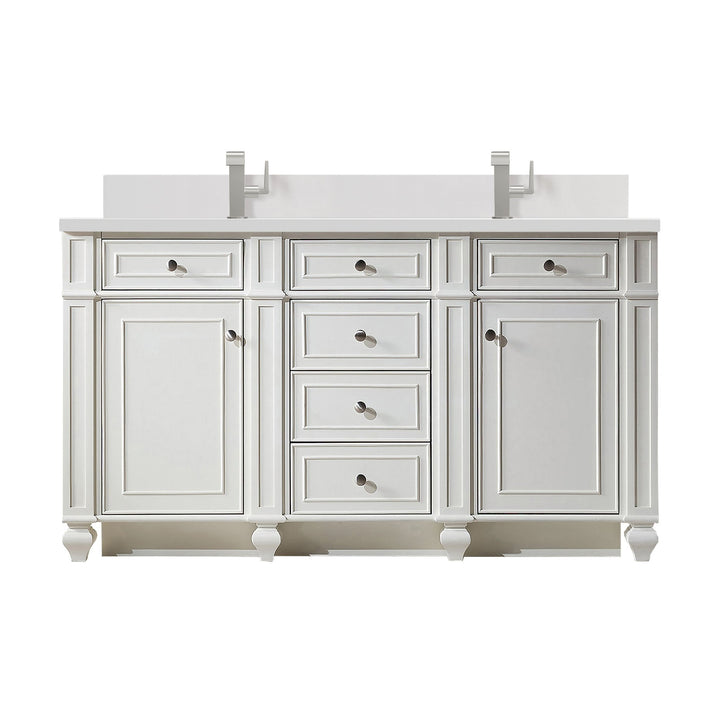 Bristol 60" Double Vanity, Bright White w/ Single Hole 3 CM White Zeus Silestone Top & Backsplash