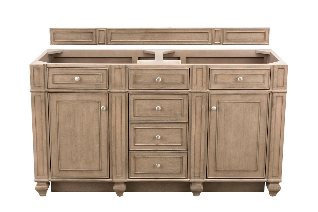 Bristol 60" Double Vanity Cabinet, Whitewashed Walnut