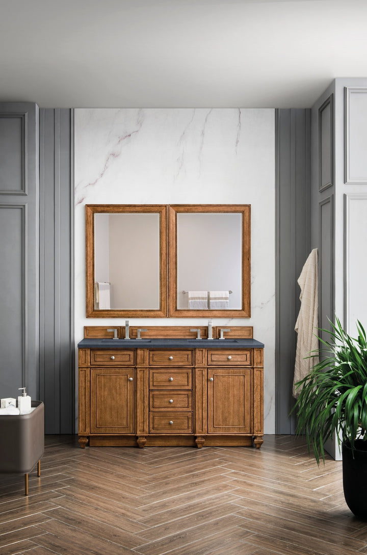 Bristol 60" Double Vanity, Saddle Brown w/ 3 CM Charcoal Soapstone Silestone Top