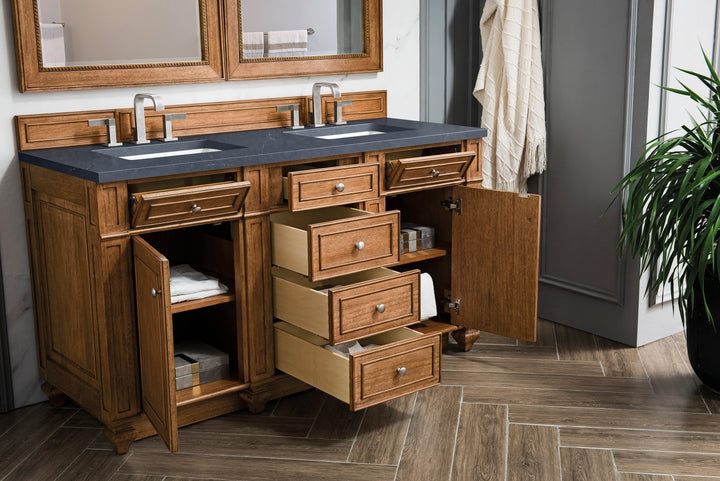 Bristol 60" Double Vanity, Saddle Brown w/ 3 CM Charcoal Soapstone Silestone Top