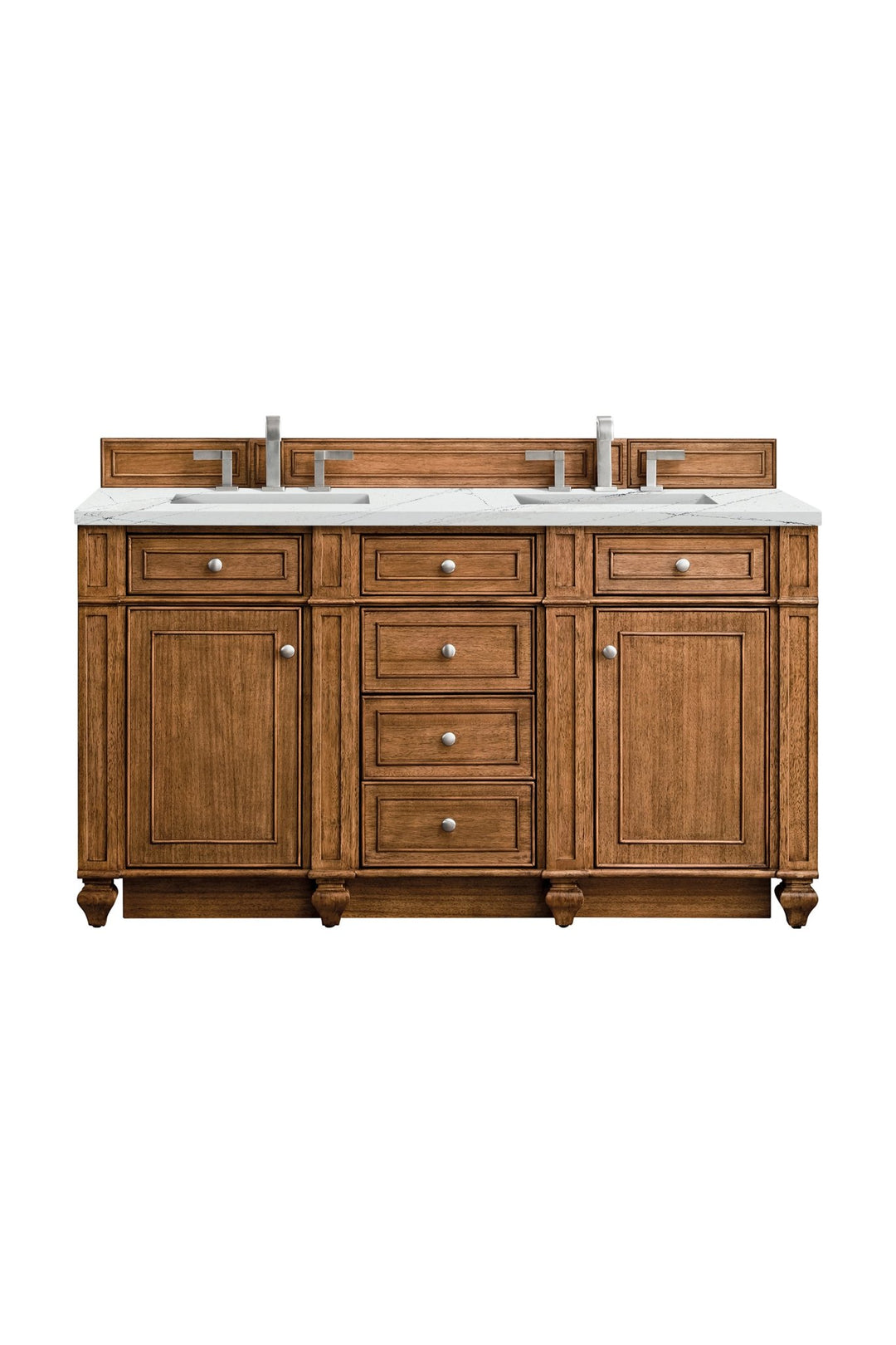 Bristol 60" Double Vanity, Saddle Brown w/ 3 CM Ethereal Noctis Silestone Top w/FreePower Wireless Charger