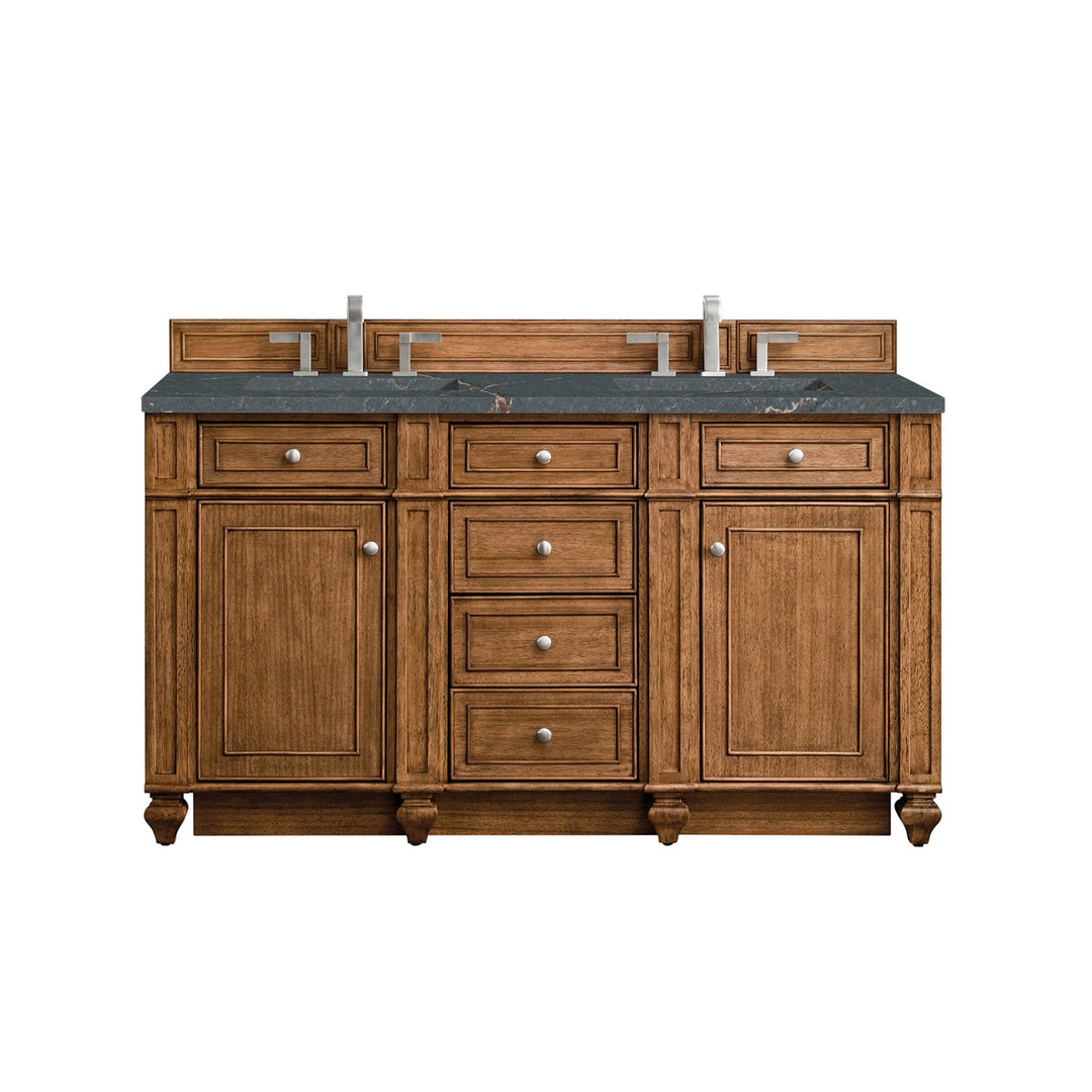 Bristol 60" Double Vanity, Saddle Brown w/ 3 CM Parisien Bleu Silestone Top