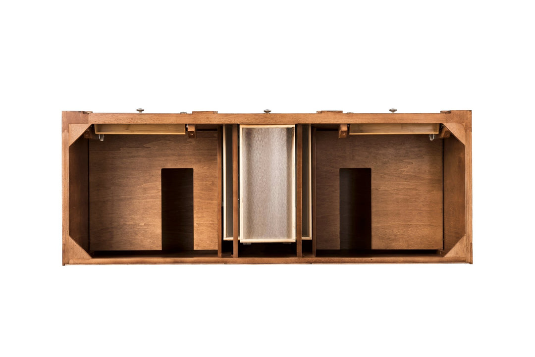 Bristol 60" Double Vanity, Saddle Brown w/ 3 CM Parisien Bleu Silestone Top w/FreePower Wireless Charger