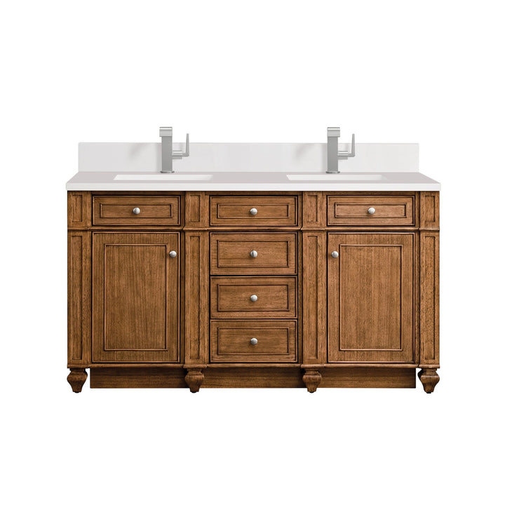 Bristol 60" Double Vanity, Saddle Brown w/ Single Hole 3 CM White Zeus Silestone Top & Backsplash
