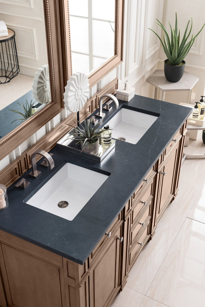 Bristol 60" Double Vanity, Whitewashed Walnut w/ 3 CM Charcoal Soapstone Silestone Top