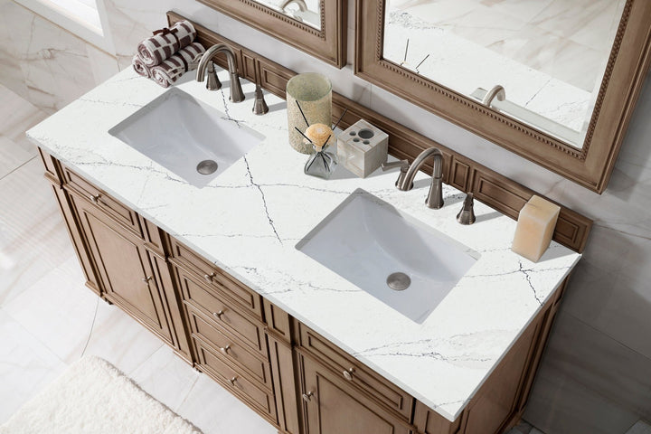 Bristol 60" Double Vanity, Whitewashed Walnut w/ 3 CM Ethereal Noctis Silestone Top