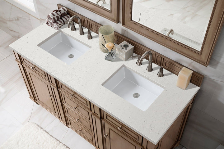 Bristol 60" Double Vanity, Whitewashed Walnut w/ 3 CM Lime Delight Silestone Top