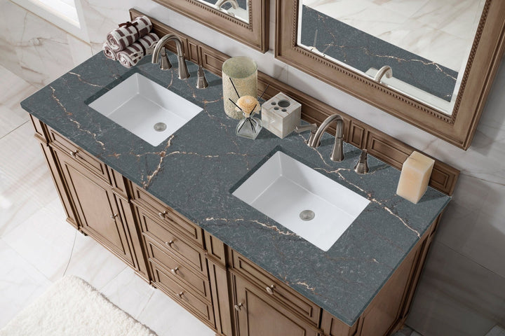 Bristol 60" Double Vanity, Whitewashed Walnut w/ 3 CM Parisien Bleu Silestone Top