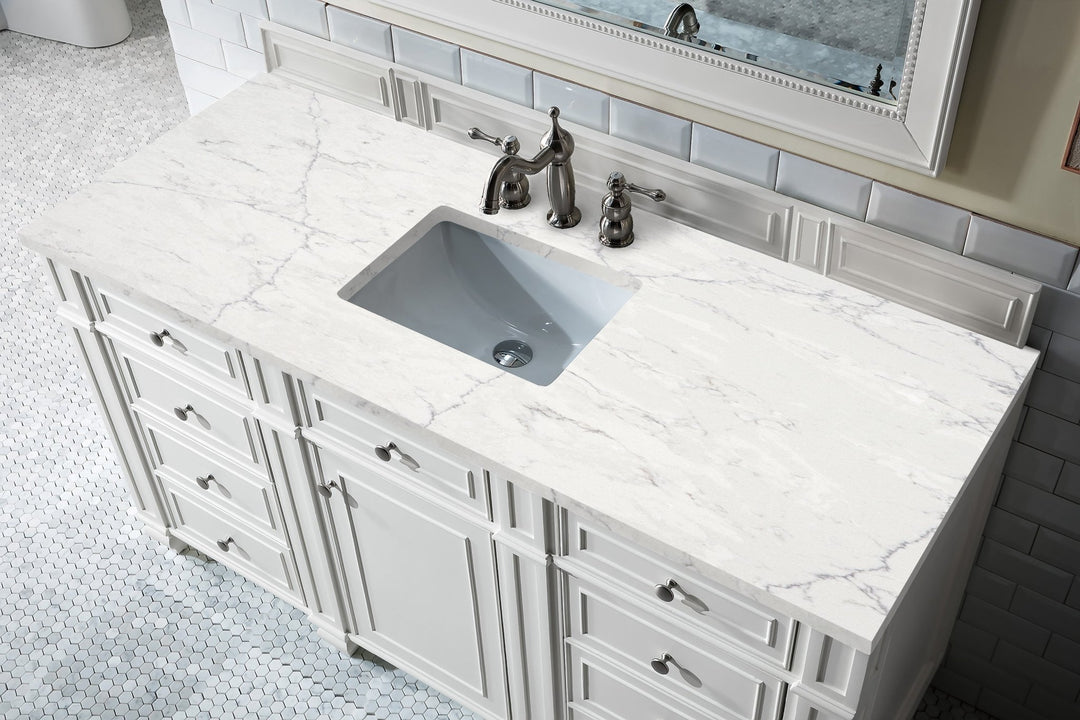 Bristol 60" Single Vanity, Bright White w/ 3 CM Eternal Jasmine Pearl Silestone Top