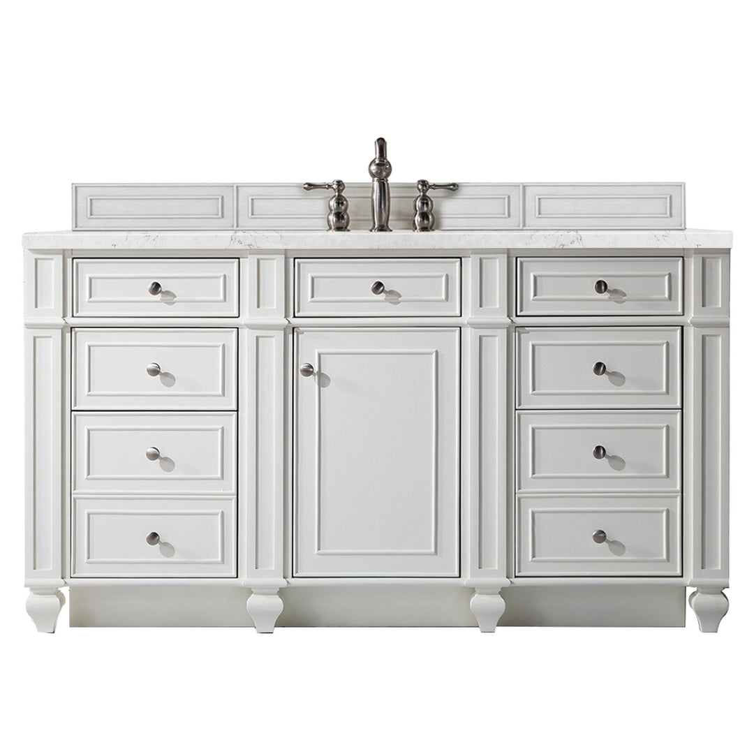 Bristol 60" Single Vanity, Bright White w/ 3 CM Eternal Jasmine Pearl Silestone Top