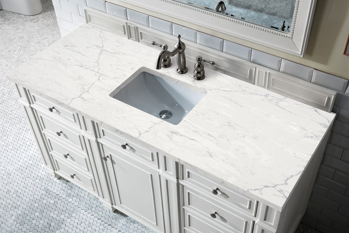 Bristol 60" Single Vanity, Bright White w/ 3 CM Eternal Jasmine Pearl Silestone Top w/FreePower Wireless Charger