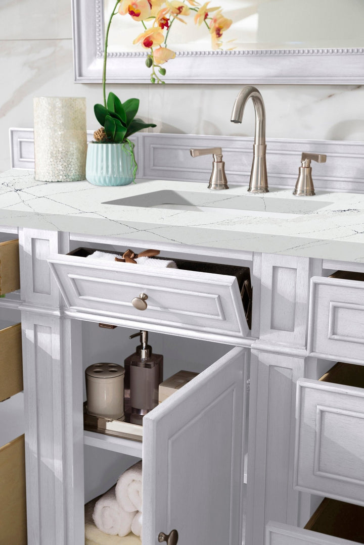 Bristol 60" Single Vanity, Bright White w/ 3 CM Ethereal Noctis Silestone Top