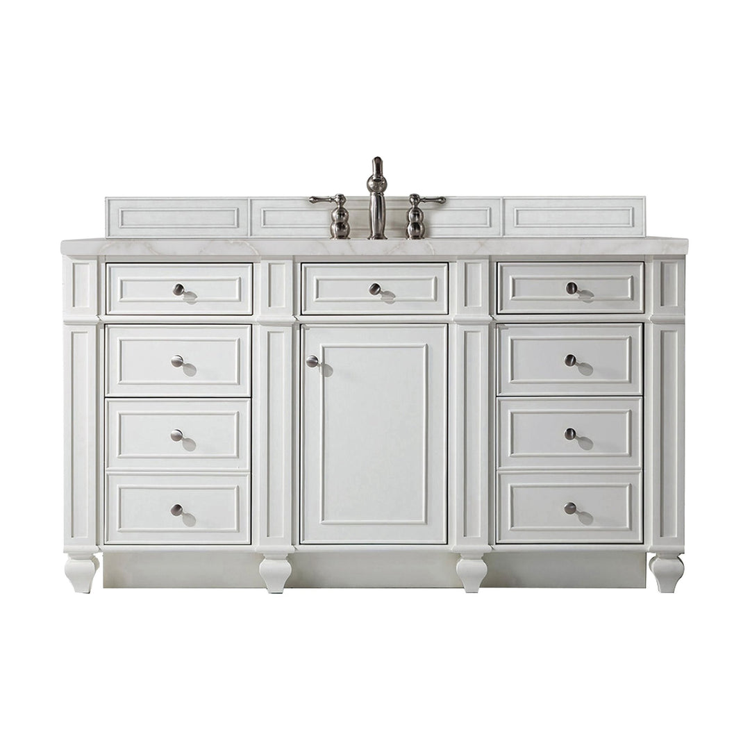 Bristol 60" Single Vanity, Bright White w/ 3 CM Victorian Silver Silestone Top
