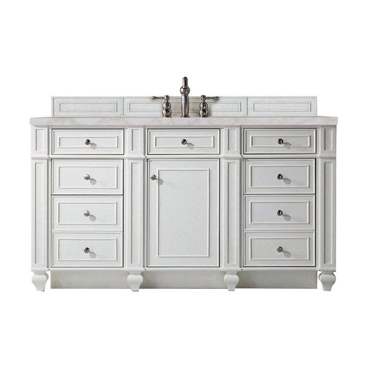 Bristol 60" Single Vanity, Bright White w/ 3 CM Victorian Silver Silestone Top
