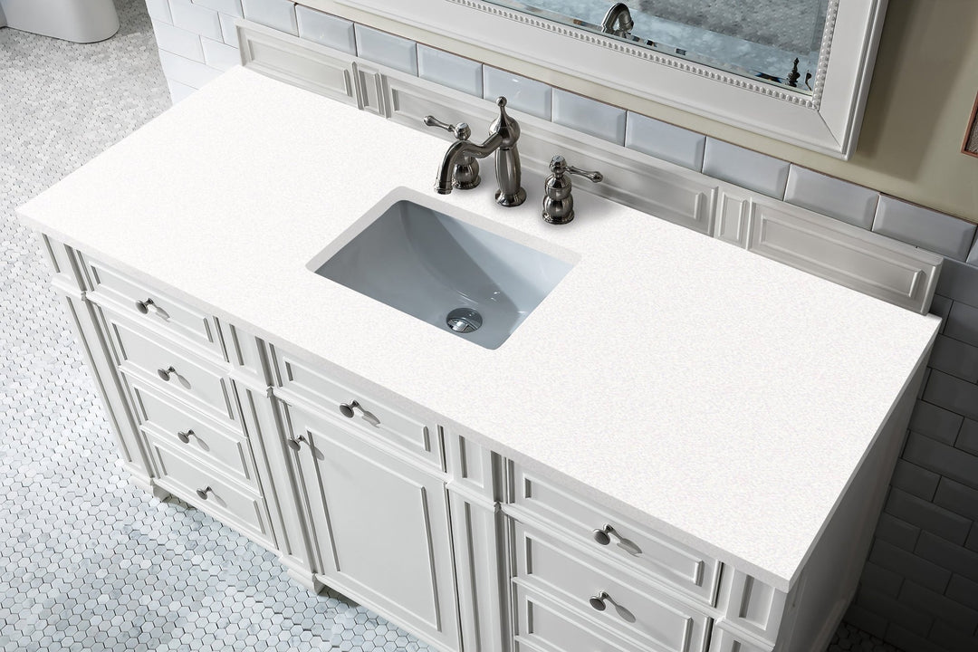 Bristol 60" Single Vanity, Bright White w/ 3 CM White Zeus Silestone Top