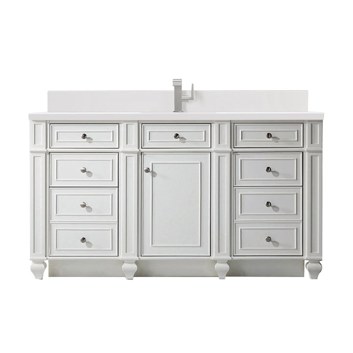 Bristol 60" Single Vanity, Bright White w/ Single Hole 3 CM White Zeus Silestone Top & Backsplash