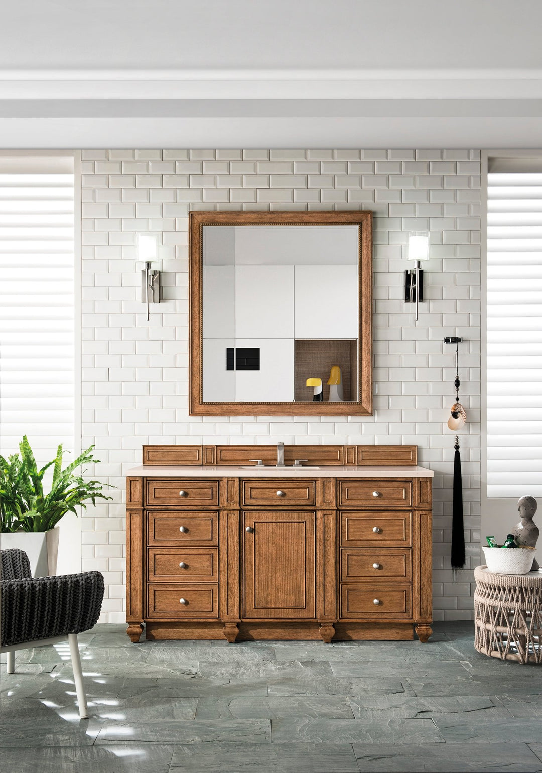 Bristol 60" Single Vanity, Saddle Brown w/ 3 CM Eternal Marfil Silestone Top