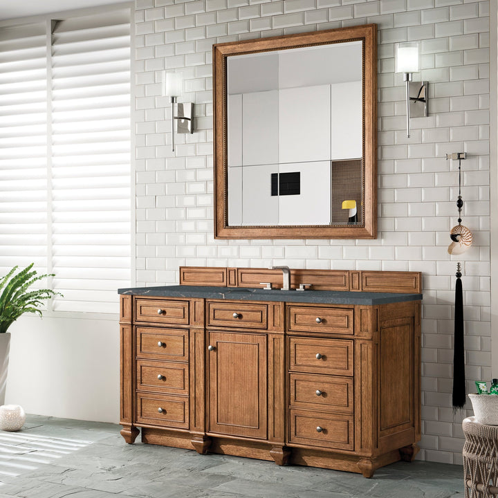 Bristol 60" Single Vanity, Saddle Brown w/ 3 CM Parisien Bleu Silestone Top w/FreePower Wireless Charger