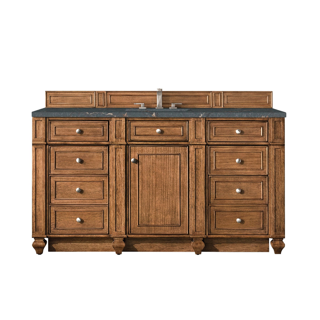 Bristol 60" Single Vanity, Saddle Brown w/ 3 CM Parisien Bleu Silestone Top w/FreePower Wireless Charger