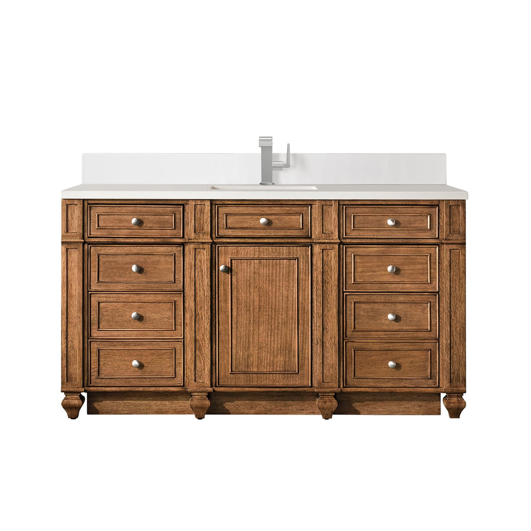 Bristol 60" Single Vanity, Saddle Brown w/ Single Hole 3 CM White Zeus Silestone Top & Backsplash
